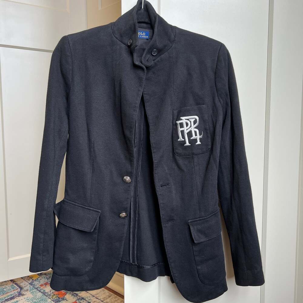 Polo Ralph Lauren Women's Knit Cotton Bullion Crest Blazer in Black with silver - Picture 3 of 8